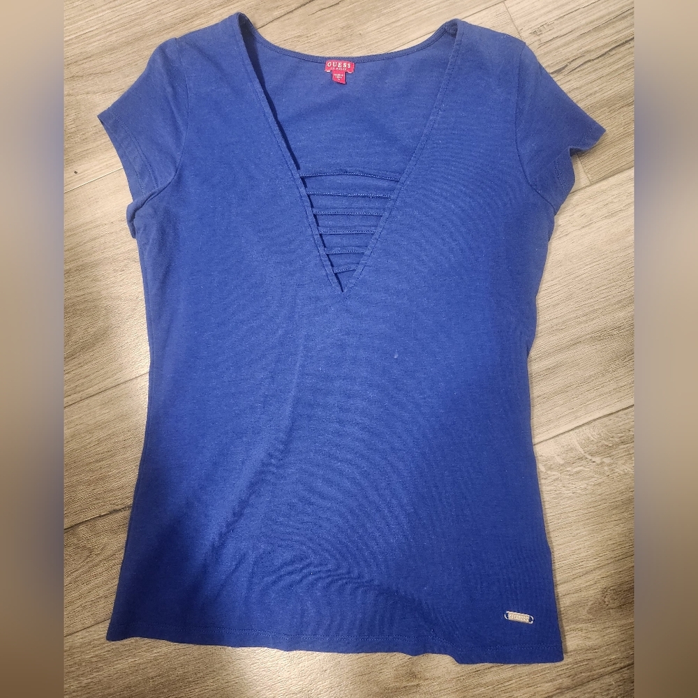 Guess Royal Blue V-Neck Short Sleeve Top